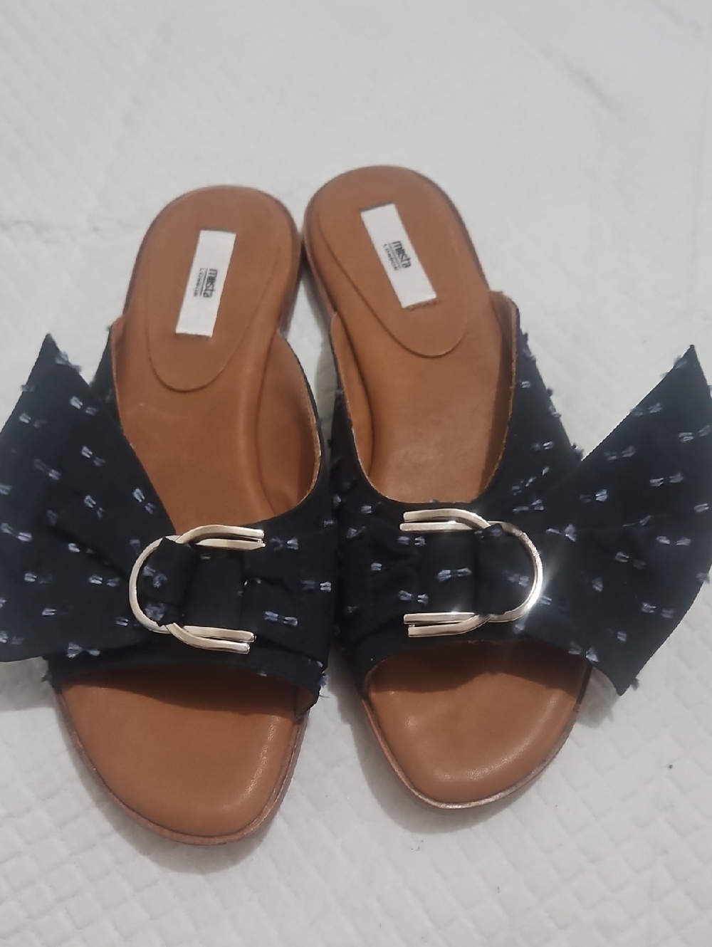 Miista London Slide Sandals with Navy Bow and Silver  Buckle Sz 40  US Sz 8.5